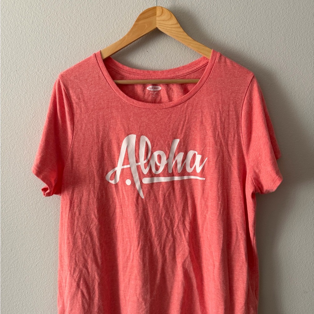 Old Navy Coral Pink 'Aloha' Graphic Short Sleeve Tee
